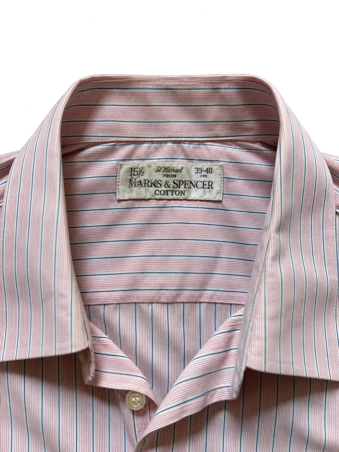 80's St Michael's Pink Striped Shirt - 15.5"