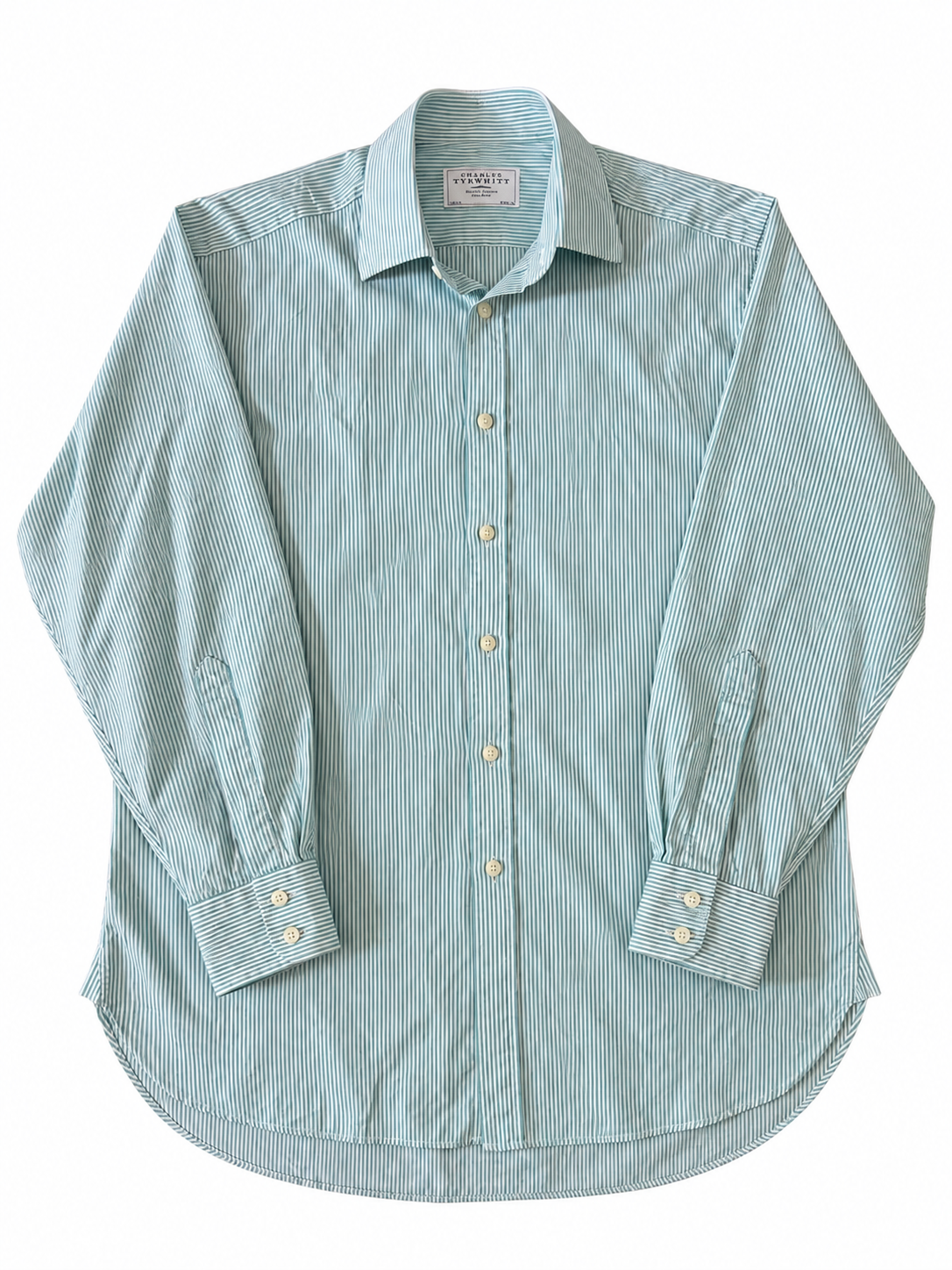 00's Classic Cut Charles Tyrwhitt Stripe Shirt, Pastel Green - 16.5'