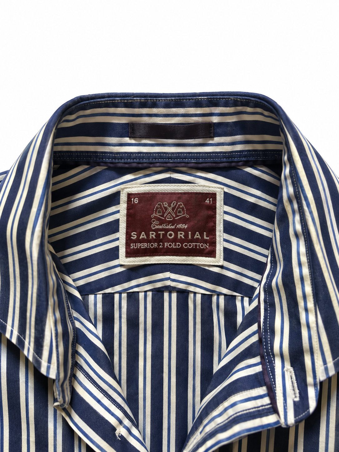 00's M&S Navy Striped Shirt - 16"