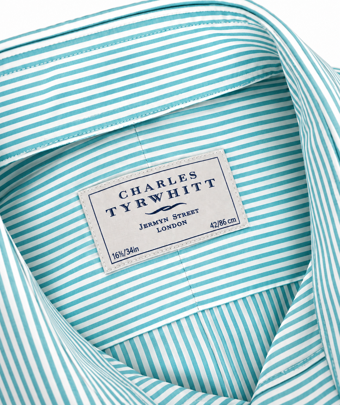 00's Classic Cut Charles Tyrwhitt Stripe Shirt, Pastel Green - 16.5'