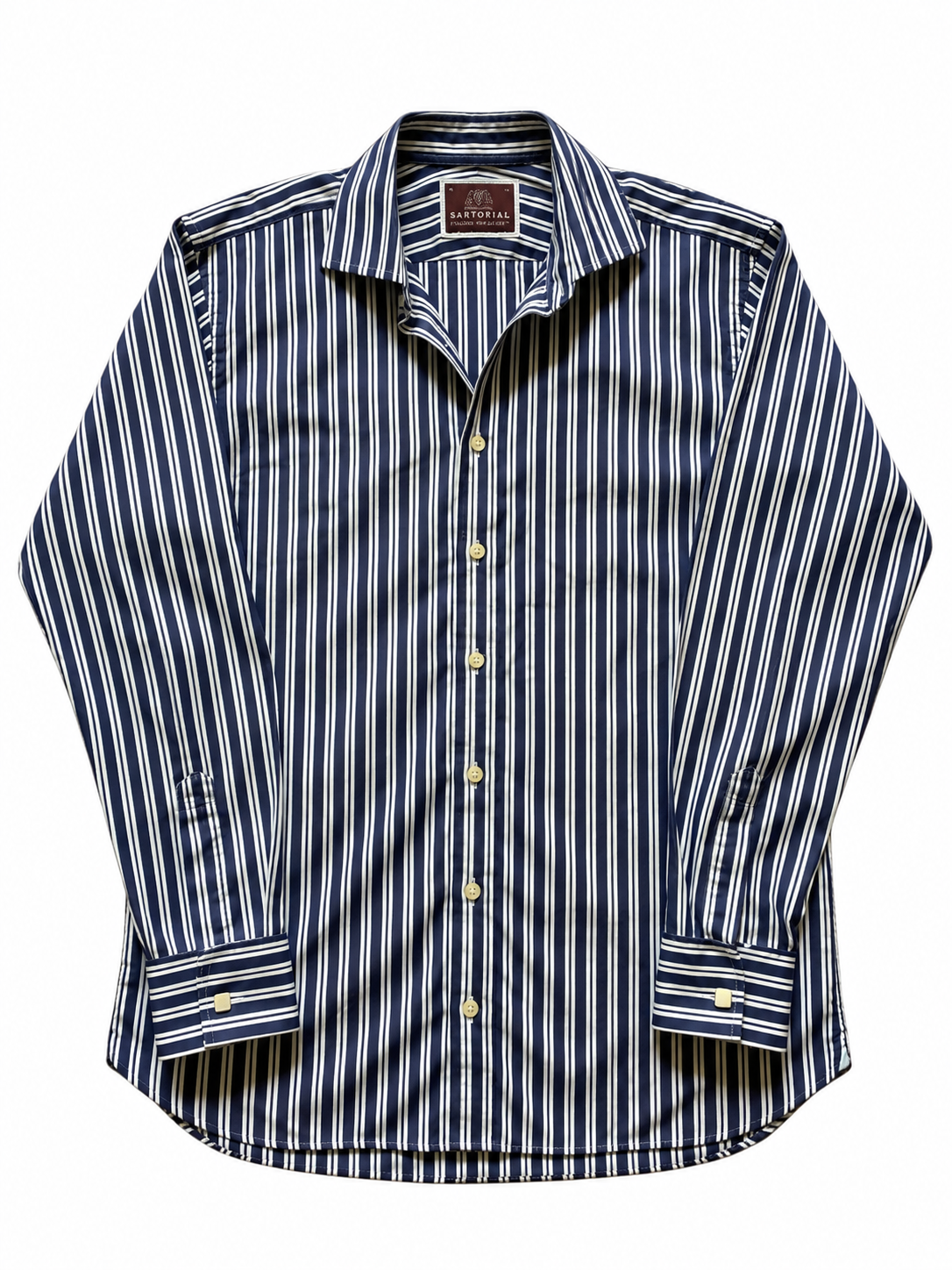 00's M&S Navy Striped Shirt - 16"