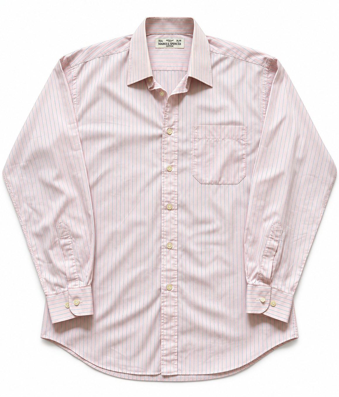 80's St Michael's Pink Striped Shirt - 15.5"
