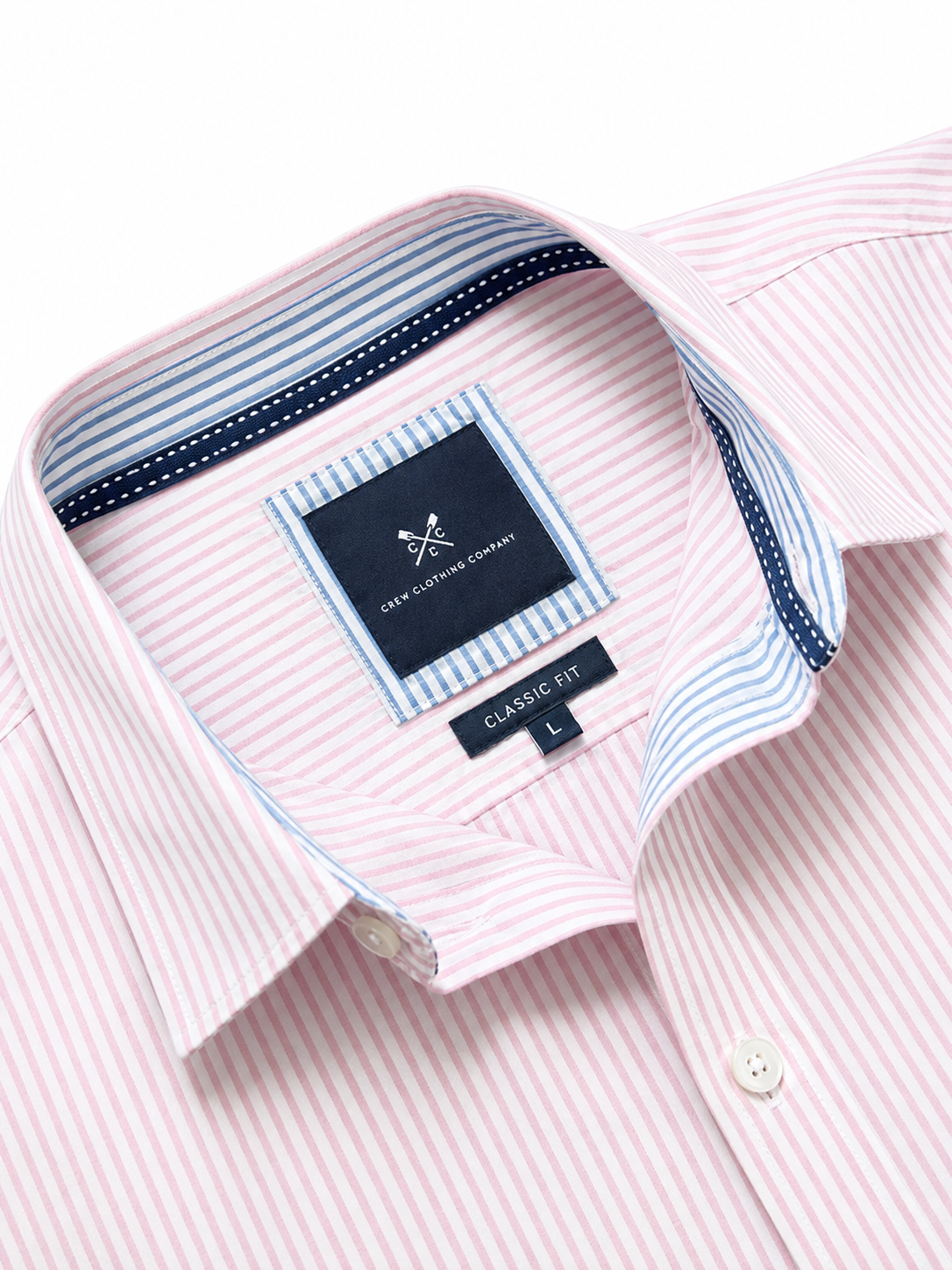 00's Crew Clothing Company Pink Ticking Stripe Pin Point Cotton Shirt - Large