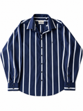 80's/90's Yves Saint Laurent Navy Stripe Cotton Shirt - XXL
