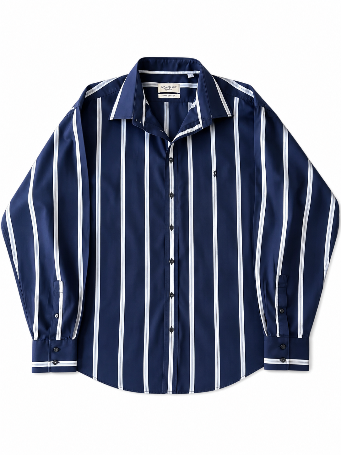80's/90's Yves Saint Laurent Navy Stripe Cotton Shirt - XXL