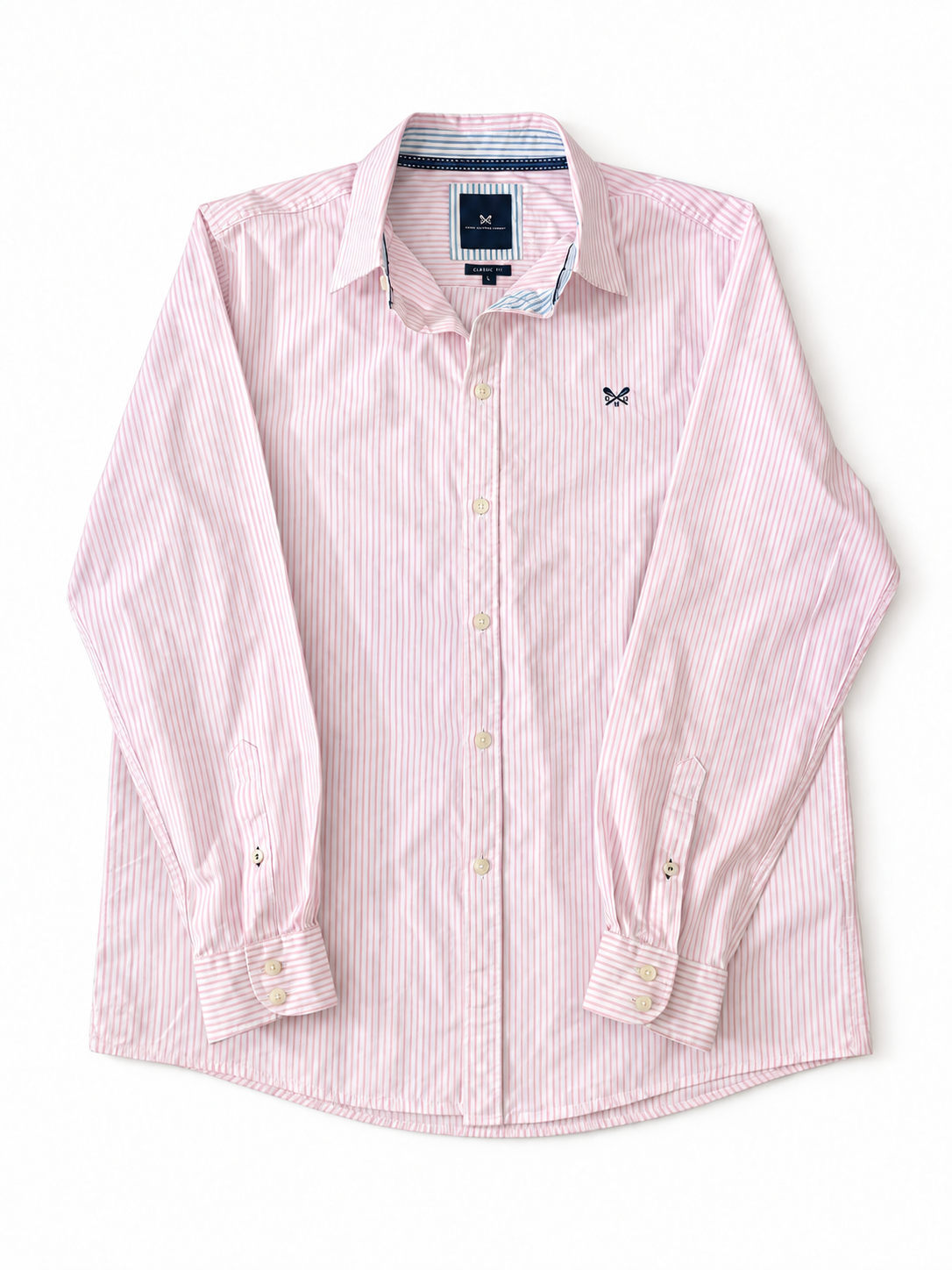 00's Crew Clothing Company Pink Ticking Stripe Pin Point Cotton Shirt - Large